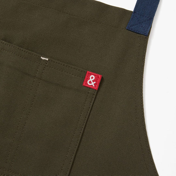The All Day Crossback Apron - Olive Green Navy Straps - Hedley