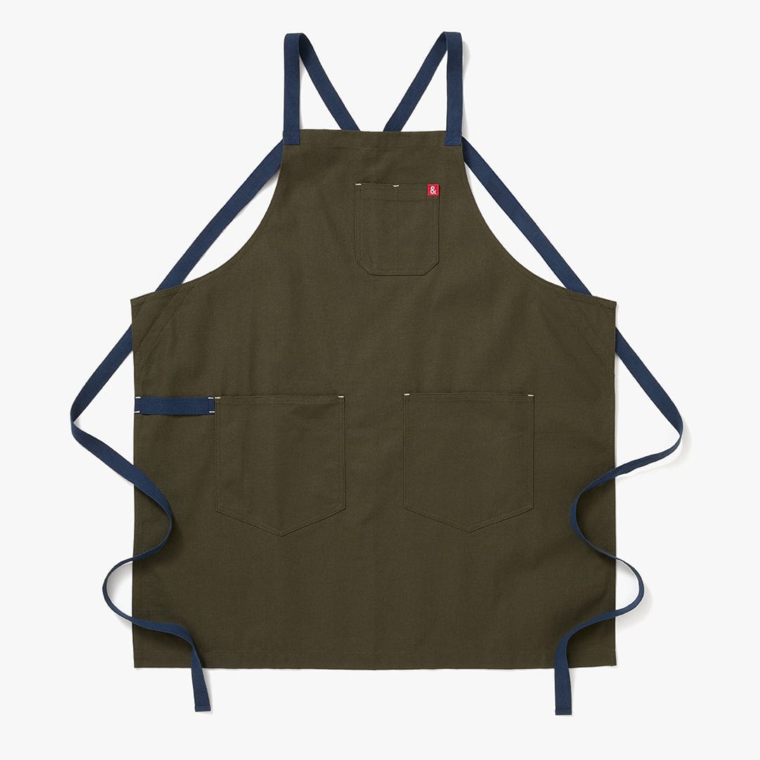 The All Day Crossback Apron - Olive Green Navy Straps - Hedley