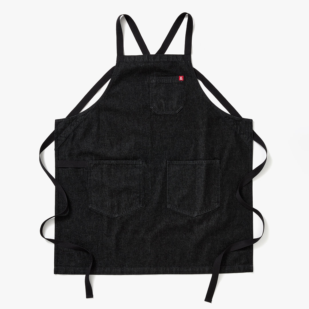 The Crossback Denim Apron - Abalone Black Denim - Hedley & Bennett